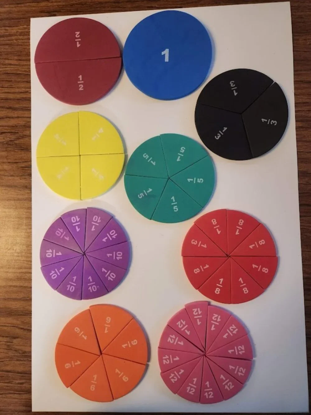 Foam Numbered Fraction Circles Math Manipulatives Toys Tools Educational Kit Set
